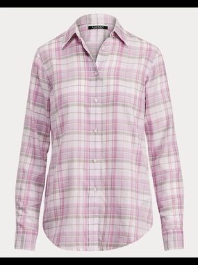 Lauren Ralph Lauren Light Pink and White Plaid Button-Down Shirt